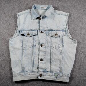 Vintage Guess Georges Marciano Denim Vest Mens Large Light Acid Wash USA 80s